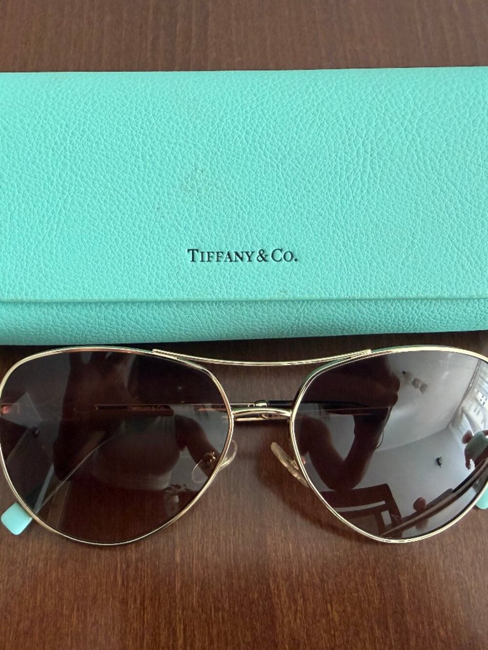 Tiffany & Co. Gold Aviator Sunglasses Brown Gradient Lenses